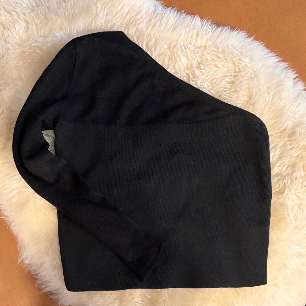 Mango Black One-Shoulder Knit Top